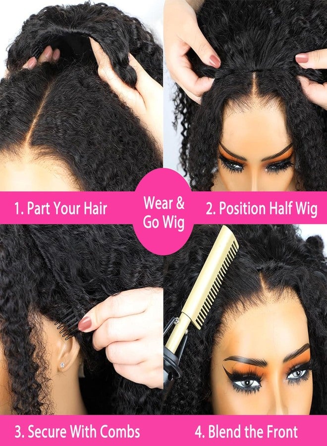 veravicky Half Wig Human Hair - 200% Density Curly Half Wig 3 In 1 Wear Go Glueless Wigs 16 Inch Drawstring Seamless Kinky Curly Flip Over Headband Wig Human Hair Beginner Friendly - Image 5
